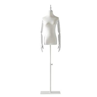 Imagem de CUTPOIY Forma de vestido feminino com base de suporte de metal quadrado branco, manequim para exibição de roupas masculinas, altura ajustável (cor: com braços, tamanho: P) (com braços médios)