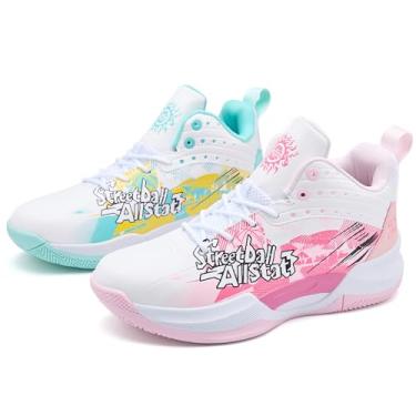 Imagem de Bolognifi Tênis de basquete masculino atlético respirável malha antiderrapante durável leve absorção de choque tênis de corrida casual presente(Pink green1,43 BR)