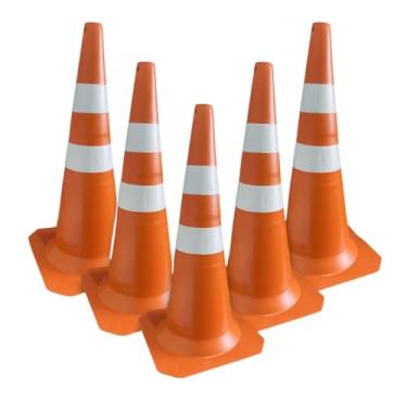 Imagem de Kit com 5 Cones de Sinalização Trânsito em PVC 75 cm Laranja e Branco