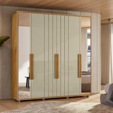 Imagem de Guarda Roupa Casal Ripado em MDF com Espelhos 6 Portas e Pés Portinari