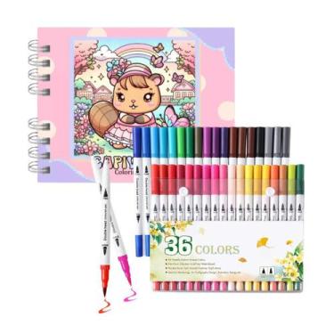 Imagem de Kit Livro de Colorir 48 Canetinhas Ponta Dupla Capivara Estojo de Cane