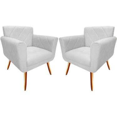 Imagem de Kit 2 Poltronas Decorativa Sabrina Couro Branco Pés Madeira Mz Decor -