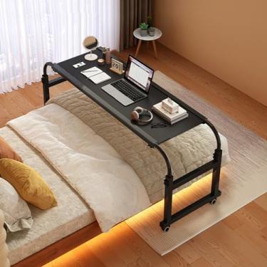 Imagem de Mesa sobre a cama, mesa sobre a cama, mesa com rodas, mesa com rodinhas sobre a cama, altura ajustável, mesa de computador móvel tamanho Queen, mesa com rodinhas sobre a cama, para casa (cor: carvalho