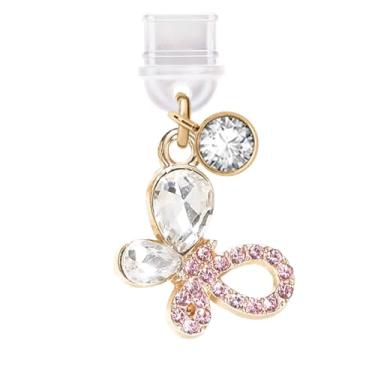 Imagem de ELISE & FONDA TP608 Tipo-C porta de carregamento antipoeira pequeno pingente de telefone borboleta de cristal para iPhone 15/16/Samsung/OnePlus/Xiaomi/oppo telefones Android (rosa), approx. 1.7 cm (L