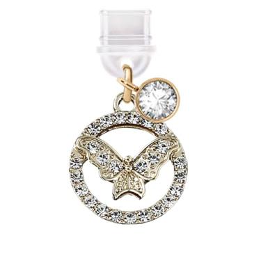 Imagem de ELISE & FONDA TP584 Tipo-C porta de carregamento plugue antipoeira pequeno pingente de telefone borboleta de cristal para iPhone 15/16/Samsung/OnePlus/Xiaomi/oppo telefones Android (dourado), approx