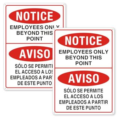Imagem de (Pacote com 2) Sinais bilíngues para funcionários apenas além deste ponto, placa de alumínio espanhol inglês, sem entrada não autorizada - à prova de intempéries e fácil de instalar para portas de