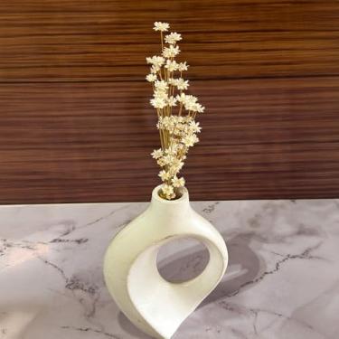Imagem de Arranjo de Flores Sempre-Vivas Naturais em Vaso Decorativo, 15 cm, Branco com Padrão Art Déco (8)