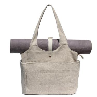 Imagem de ESVAN Bolsa de ioga, bolsa de ombro feminina, bolsa de ombro para viagem, escritório, treino, academia, enfermeira, praia (linho bege)