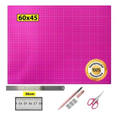 Imagem de Base Corte 60 Rosa Régua Inox 30cm Caneta Estilete Precisão - De Acord