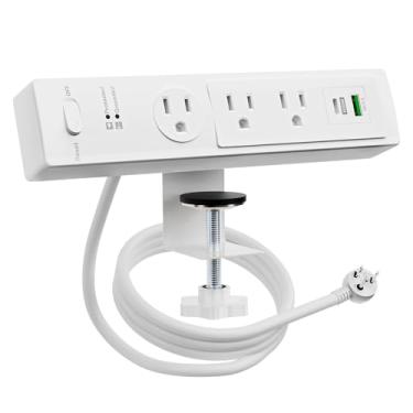 Imagem de Conable Filtro De Linha Com Braçadeira Mesa E Cabo Extensão 6 Pés, Carregamento Rápido 30 W, Régua Montagem Em Borda, 2 Tomadas Ca + 1 Tomada Amplo Espaçamento, Portas Usb, 14 Awg, Proteção Contra S