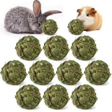 Imagem de Hamiledyi 10 bolas de coelho para mastigar bola de grama timothy para animais pequenos, brinquedos para mastigar dentes para coelhos, hamster, porquinhos-da-índia, gerbos, chinchilas