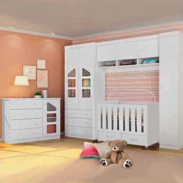Imagem de Quarto Modulado Infantil Eloisa com 2 Roupeiros, Módulo Aéreo, Cômoda 