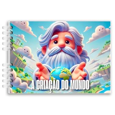 Imagem de Livro De Colorir Criação do Mundo Capa Holográfica 50 Desenhos Folha Grossa Capa Dura Wire-o A5 colorindo histórias bíblicas