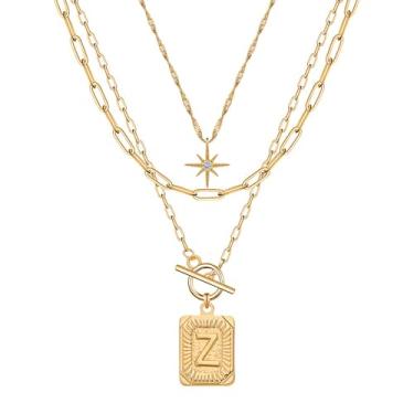 Imagem de Paxuan Colar feminino com inicial personalizada de 3 camadas de ouro delicado - Colar com pingente de letra em camadas de ouro 18K ajustável, corrente de clipe de papel, gargantilha, joias, presentes
