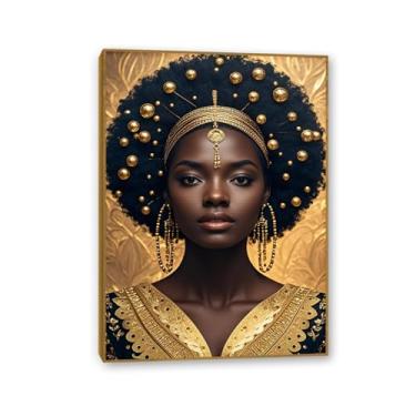 Imagem de Decoração de parede de mulheres negras afro-americanas impressões emolduradas em ouro pôsteres para quarto de menina negra adolescente escritório em casa quarto dormitório 85 x 60 cm (33 x 24 pol