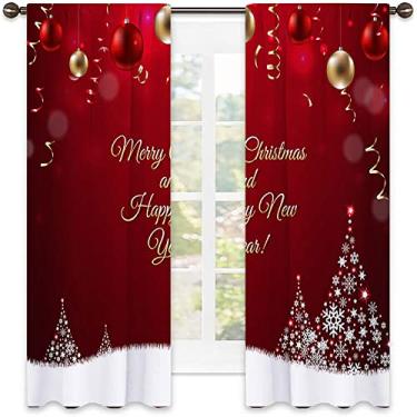 Imagem de Cortinas blackout para quarto de Natal, estampa de estilo natalino, cortinas blackout com absorção de som para sala de jantar/decoração de festa, L 182 x C 182 cm