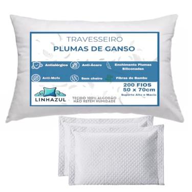Imagem de Travesseiro Plumas Ganso Macio e Pesado Alto para Dormir de Lado 70x50cm - Linhazul
