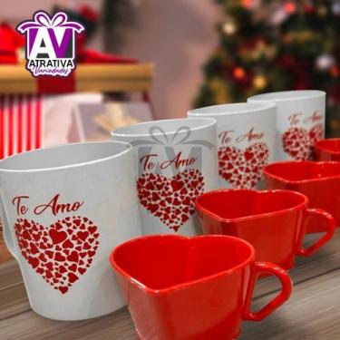 Imagem de Kit presente 04 canecas corações+ 04 xicaras corações - Fortinjet