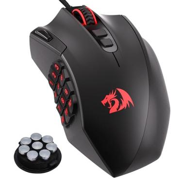 Imagem de Redragon Mouse para jogos M921 MMO, mouse RGB com fio de alta precisão 12400 DPI com 18 botões programáveis, 12 teclas macro laterais, suporte de software para PC e laptop