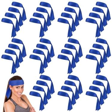 Imagem de Hiboom 50 faixas de cabeça para homens e mulheres Ninja Karate Tie Athletic Sweatbands para esportes, basquete, tênis, corrida (azul)