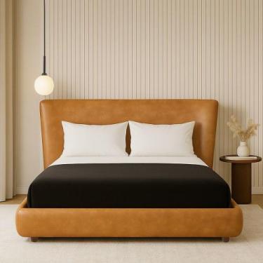 Imagem de Cama Japonesa com Cabeceira Corea Seo Queen material sintético Caramel