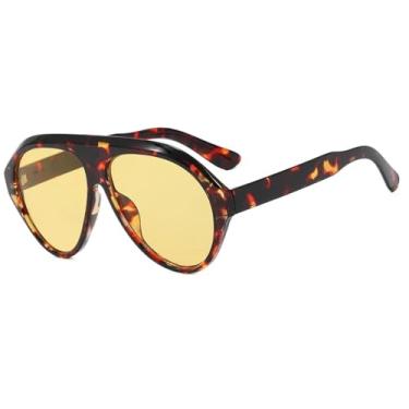 Imagem de VFDHN Óculos de sol grandes da moda para mulheres, retrô, cor de doce, UV400, masculino, esportivo, para dirigir (amarelo âmbar)