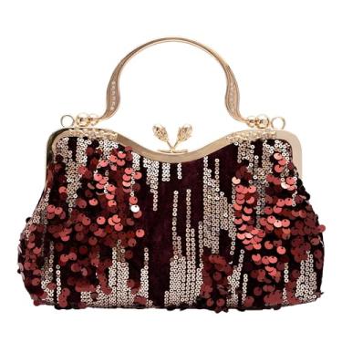Imagem de lapulio Bolsa De Noite Vintage Veludo Com Lantejoulas E Detalhes Florais, Adequada Para Banquetes, Festas Casamento Ocasiões Formais (Bordô)