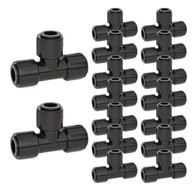 Imagem de Rrlihjgu Acessórios de irrigação por gotejamento - Peças de de gotejamento de encaixe de T farpado de 1/10.2 cm, peças de mangueira rápida com anel de vedação para jardim, gramado, chuva