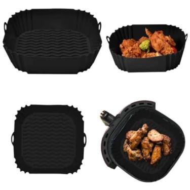 Imagem de Forma Assadeira Para Fritadeira Air Fryer Com Alça Em Silicone Reutilizável Quadrada (PRETO | 1 UN)