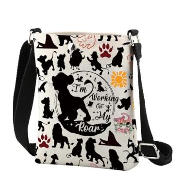 Imagem de CMNIM Bolsa transversal de leão, presente de filme de leão, presente para amantes de leões, I'm Working on My Roar, bolsa transversal com desenho animado animal rei presentes, 2574 Lion C