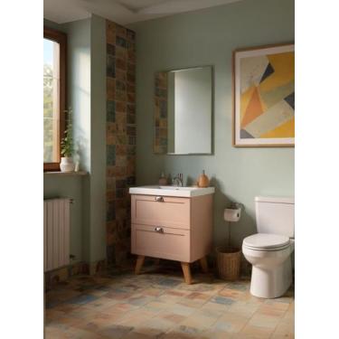 Imagem de Gabinete para Banheiro com Cuba e Espelho 60cm Retro Branco Milano - O