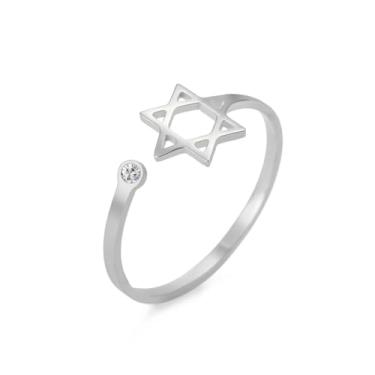 Imagem de Dreamtimes Anéis de estrela de Davi para mulheres de aço inoxidável ajustáveis com hexagrama de zircão transparente anel judeu estrela de Davi joia judaica, Medium, Aço inoxidável, Sem pedra preciosa