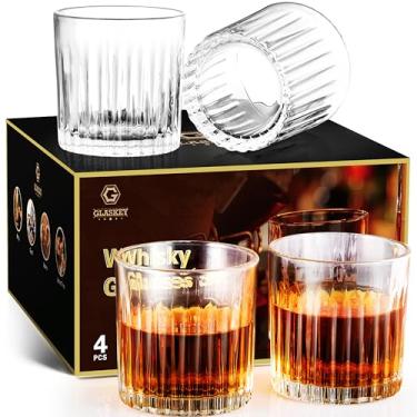 Imagem de GLASKEY Conjunto de 4 copos de uísque, vidro antiquado de cristal sem chumbo, copos de vidro rochas de 300 ml para beber bourbon, conhaque, uísque irlandês, presentes de uísque para homens