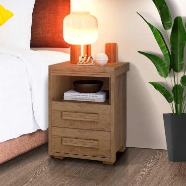 Imagem de Mesa De Cabeceira Retrô 2 Gavetas 1 Nicho Castanho Yumi Shop Jm