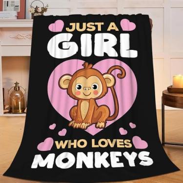 Imagem de Sweetfox Just A Girl Who Loves Monkeys Cobertor Bonito Macaco Decoração Cobertor Presentes para Meninas Meninos Super Quente Macio Lã Flanela Inverno Sofá Roupa de Cama para Bebês Crianças Adultos