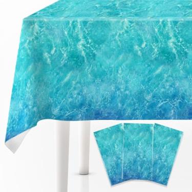 Imagem de Lianxuia 3 peças de toalha de mesa de plástico Ocean Waves, 137 x 272 cm, toalhas de mesa descartáveis do mar azul para decorações de festa de aniversário de verão na praia e piscina