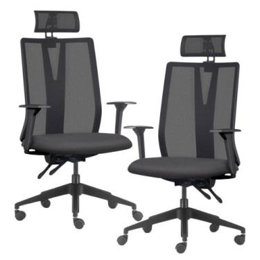 Imagem de Kit 2 Cadeiras Escritório Giratória Presidente Flow F02 Base Preta Lin