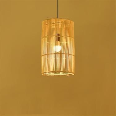 Imagem de OUFULA Contemporary Bamboo Art Weaving Pendant Lamp LED Fashion Criatividade Restaurant Bar Counter Cafe Bar Homestay Tea Room Decoração Light (A D25CM)