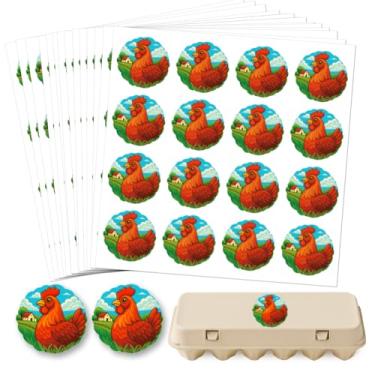 Imagem de GOMAKERER 320 etiquetas de caixa de ovos frescos de fazenda, adesivos coloridos de 5 cm, adesivos redondos de animais de fazenda, adesivos autoadesivos para embalagem de ovos para caixa, caixa