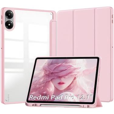 Imagem de Capa para Xiaomi Redmi Pro 12,1 polegadas e Xiaomi Poco Pad 12,1 polegadas Capinha Protetora Fina Capa Traseira Transparente Proteção com Suporte para Lápis - Rosa