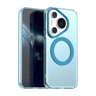 Imagem de Pzwoxukhov Capa compatível com Huawei Pura 70 Pro, compatível com Magsafe, capa magnética à prova de choque, compatível com Huawei Pura 70 Pro+ capa azul