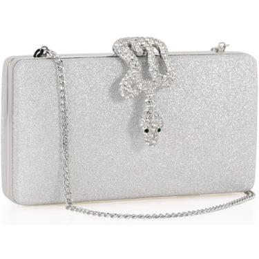 Imagem de DEXMAY Bolsa clutch brilhante para mulheres - Bolsa de noite com glitter com fecho de cobra de strass para casamento, festa, formatura, Prata, Medium