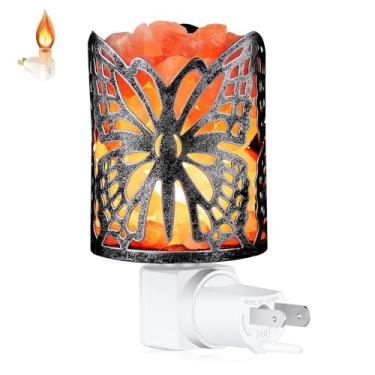 Imagem de IMY King Lâmpada de sal do Himalaia, luminária de parede natural com 1 lâmpada, luz noturna de sal de rochas com cesta de metal borboleta presente (lâmpada de chama)