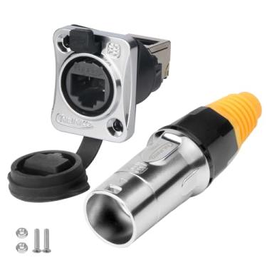 Imagem de CNLINKO Conector impermeável YT-RJ45, plugue de aviação com porta dupla tomada de receptáculos de montagem em painel de 180° a 90°, conector Ethernet 8P8C para redes domésticas, aplicações industriais