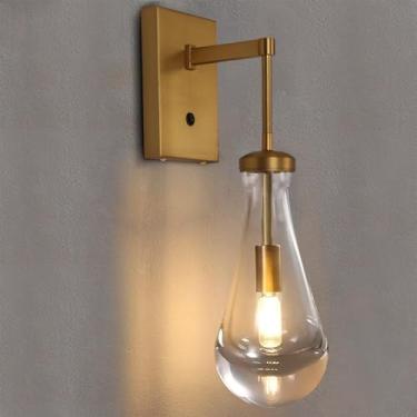 Imagem de HuisMier Arandelas de parede de latão, arandelas de parede internas com interruptor liga/desliga, lâmpada de parede de vidro transparente moderna para banheiro, quarto, sala de estar, corredor, com