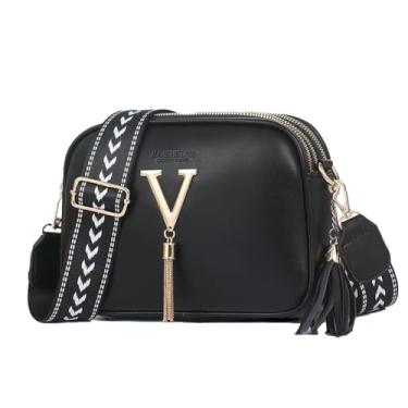 Imagem de Bolsa Transversal Quadrada Feminina em - Alça Larga com Franjas e Detalhes Metalizados, Múltiplas Cores Trendy (Preto)