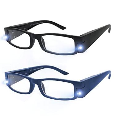 Imagem de Success Eyewear Yogo Vision Óculos de leitura com luz LED brilhante, lupa, leitura noturna, para mulher e homem, visão clara, pacote de 2, preto e azul, 2,25