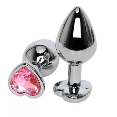 Imagem de Plug Anal Joia Coração Aço Inox Metal Dilatador Iniciante Tamanho P  -