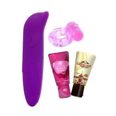 Imagem de Kit Sex Shop Casal Vibrador Golfinho + Anel Peniano + 2 Gel Massagem C