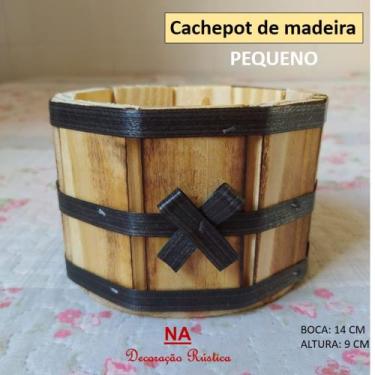Imagem de 9 Cachepot De Madeira Redondo Pequeno - 14 X 9 Cm Queimado ML  MS - NA